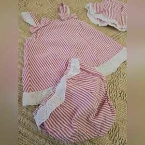 Madison Pink and White Striped Kids Dress with Lace